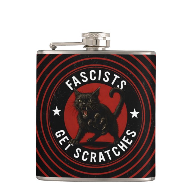 Cats Against Fascists Hip Flask (Front)