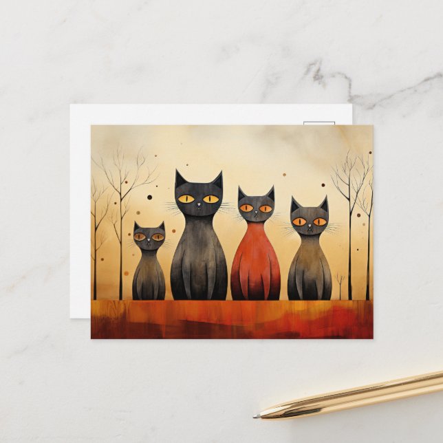 Cats alert, at-attention, AI generated, Postcard (Front/Back In Situ)