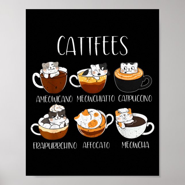 Cats &amp; Coffee Lover Funny Caffeine Quote Cattf Poster (Front)