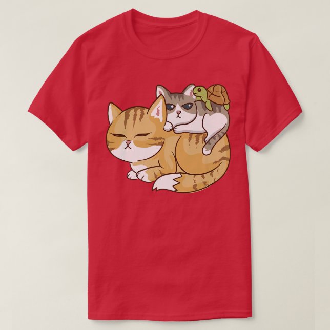 Cats and A Turtle Pile Cute Kawaii Anime Kawaii J T-Shirt (Design Front)