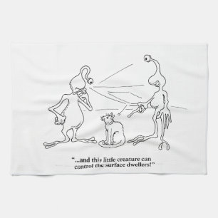 Cats and Aliens Tea Towel