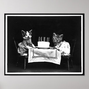 Cats and Birthday Cake Antique Photo Poster