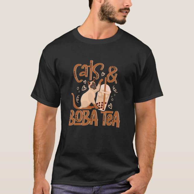 Cats And Boba Tea Bubble Milk Tea Cat T-Shirt (Front)