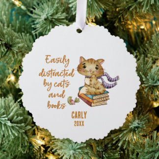 Cats and Books Cute Tree Decoration Card