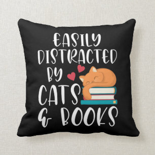 Cats and Books Lover Kitty addicted Bookworm Cushion