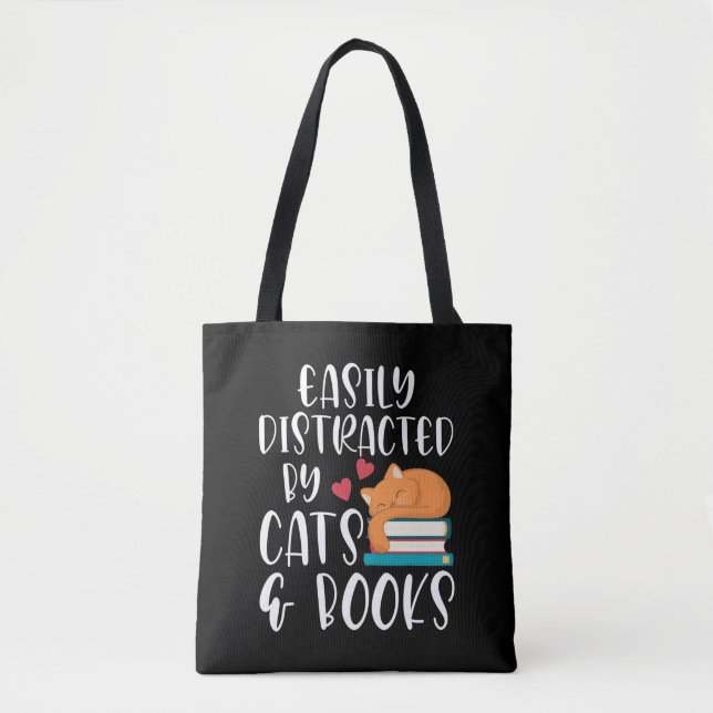 Cats and Books Lover Kitty addicted Bookworm Tote Bag (Front)