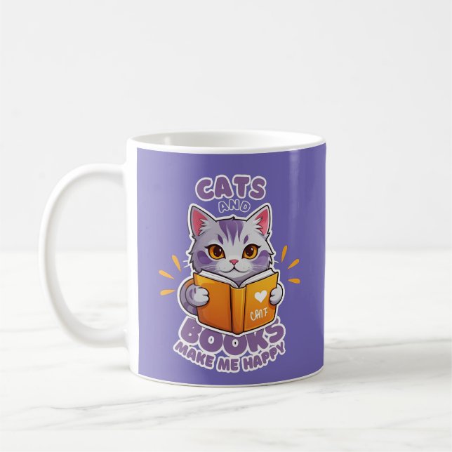 Cats and Books Make Me Happy Coffee Mug (Left)