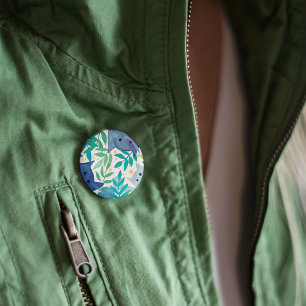 Cats and branches - blue and green button