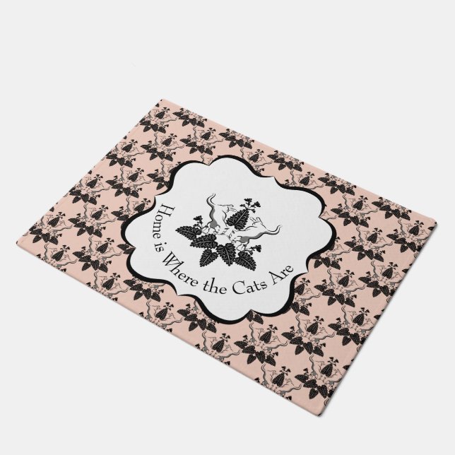 Cats and Catnip Damask Look Pattern Doormat (Angled)
