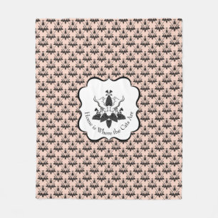 Cats and Catnip Damask Look Pattern Fleece Blanket