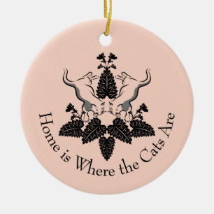 Cats and Catnip Silhouette Graphic Ceramic Tree Decoration
