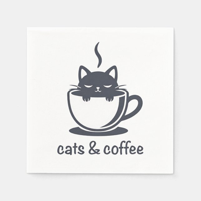 Cats and Coffee Funny Noir Feline Morning Mood Napkin (Front)