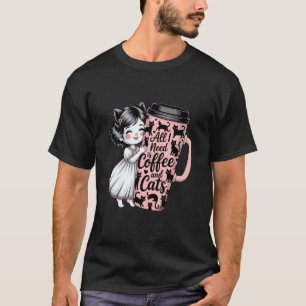 Cats And Coffee Kitty Ears Pink Large Travel Cup W T-Shirt