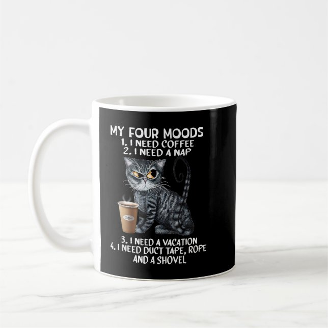 Cats and Coffee, My four Mood, Cat Lovers, Coffee  Mug (Left)