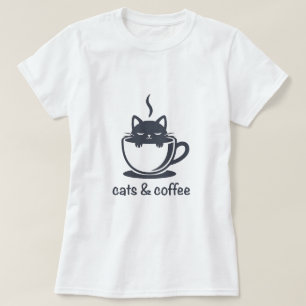 Cats and Coffee Noir Feline Coffee Cup T-Shirt