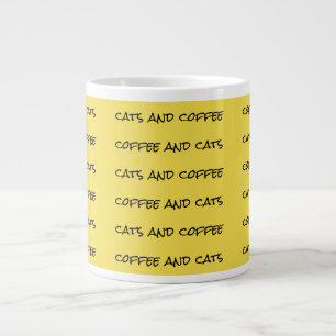 "cats and coffee" repeating pattern yellow large coffee mug