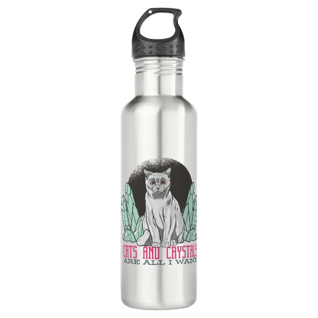 Cats and Crystals Are All I Want 710 Ml Water Bottle (Front)