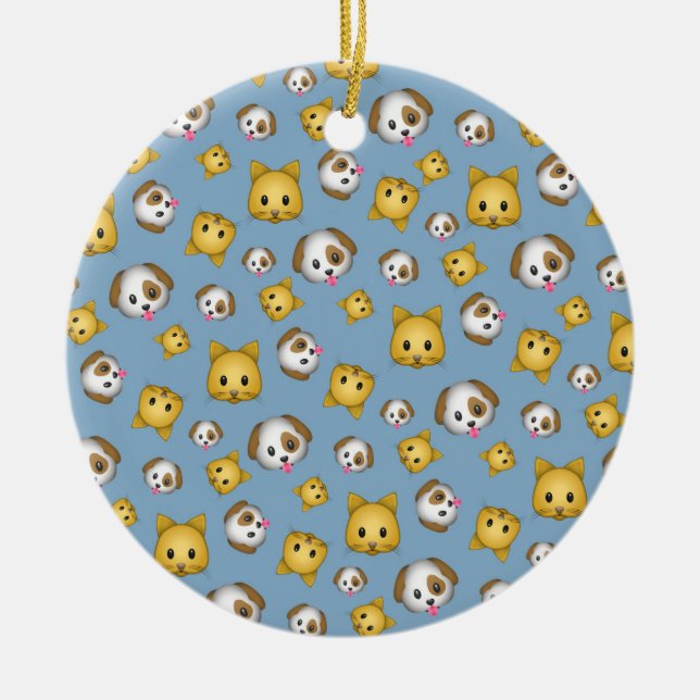 Cats and Dogs Emoji Pattern Ceramic Tree Decoration (Front)