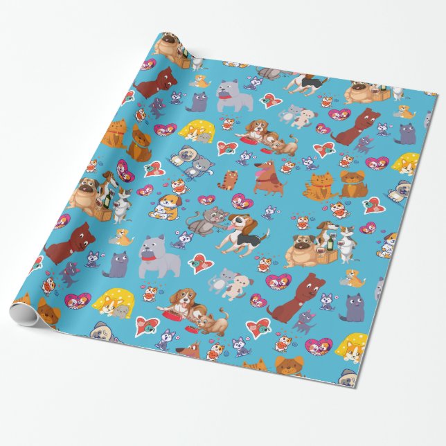Cats And Dogs Gift Wrapping Paper  (Unrolled)