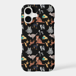 Cats And Dogs Pattern Design On Black 