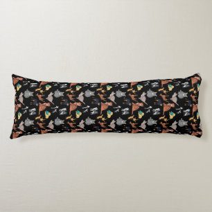 Cats And Dogs Pattern Design On Black Body Cushion