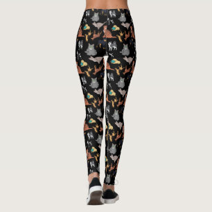 Cats And Dogs Pattern Design On Black Leggings
