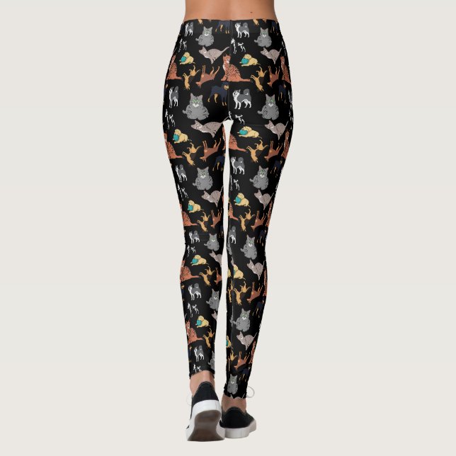 Cats And Dogs Pattern Design On Black  Leggings (Back)
