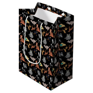 Cats And Dogs Pattern Design On Black Medium Gift Bag