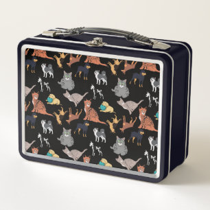Cats And Dogs Pattern Design On Black Metal Lunch Box
