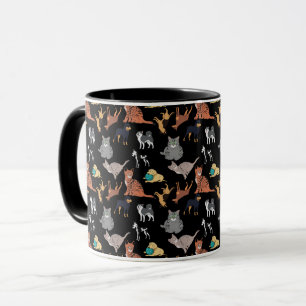 Cats And Dogs Pattern Design On Black Mug