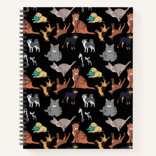 Cats And Dogs Pattern Design On Black Notebook