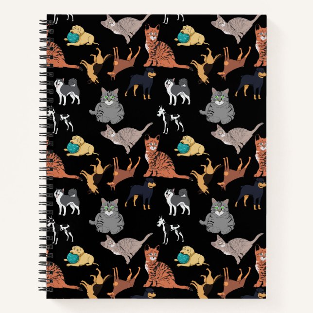 Cats And Dogs Pattern Design On Black  Notebook (Front)