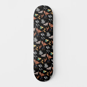Cats And Dogs Pattern Design On Black Skateboard