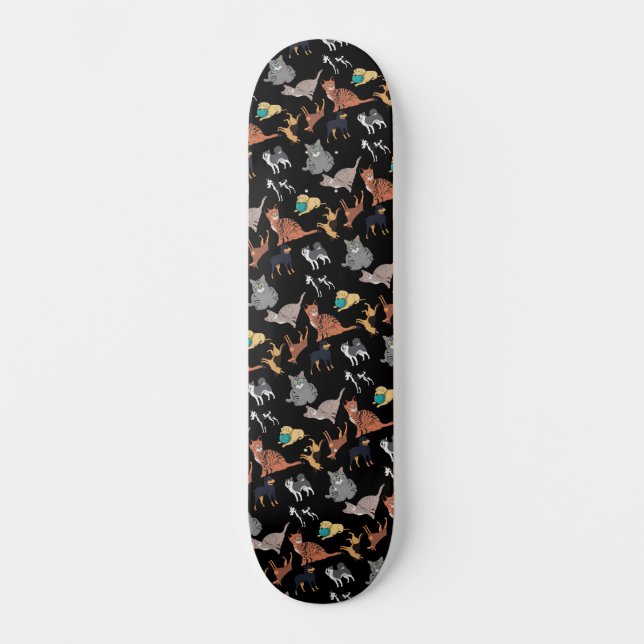 Cats And Dogs Pattern Design On Black  Skateboard (Front)