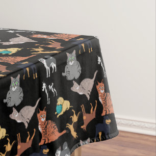 Cats And Dogs Pattern Design On Black Tablecloth