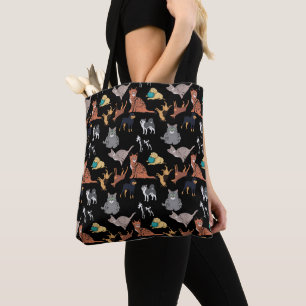 Cats And Dogs Pattern Design On Black Tote Bag