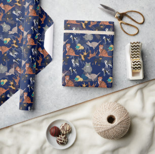 Cats And Dogs Pattern Design On Black Wrapping Paper