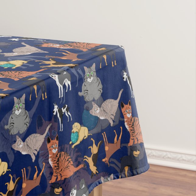 Cats And Dogs Pattern Design On Blue  Tablecloth (In Situ)