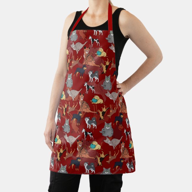 Cats And Dogs Pattern Design On Red Apron (Insitu)