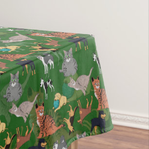 Cats And Dogs Pattern Design On Red Tablecloth