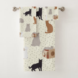 Cats and Dots  Bath Towel Set