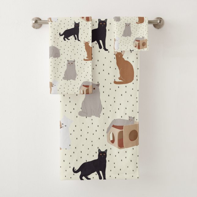 Cats and Dots  Bath Towel Set (Insitu)