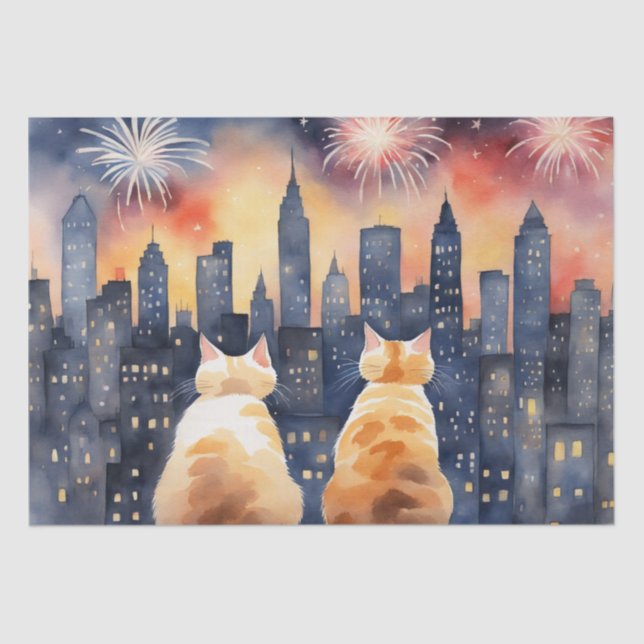 Cats and Fireworks Decoupage Paper (Front)