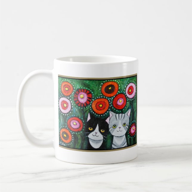 Cats and Flowers Colourful Cats Mug Cat Graphic (Left)
