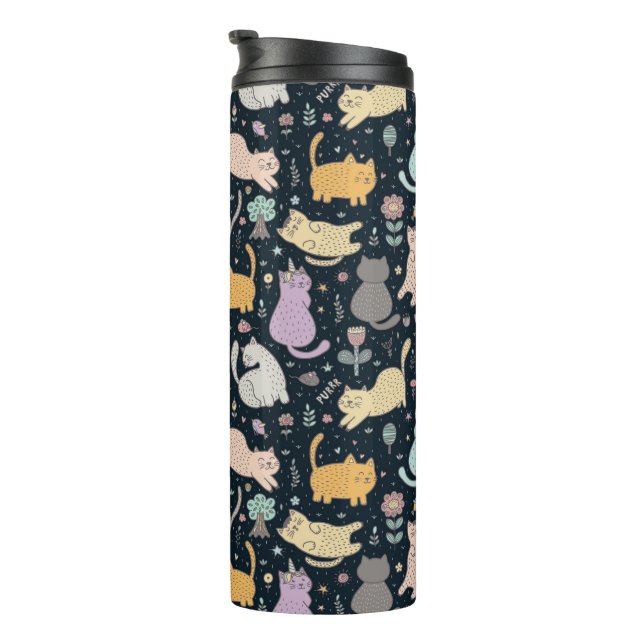 Cats and Flowers Design Thermal Tumbler (Rotated Right)