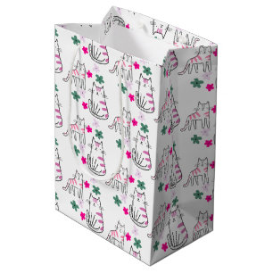 Cats and Flowers On White Medium Gift Bag