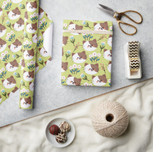 Cats and Flowers Wrapping Paper