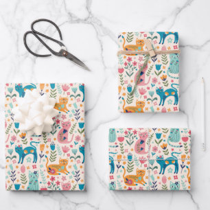 Cats and Flowers Wrapping Paper Sheet