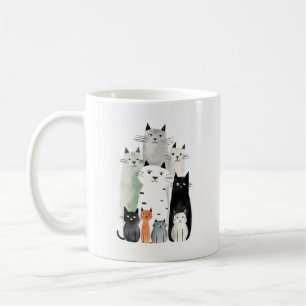 Cats and Friends Watercolor Gouache Illustration Coffee Mug