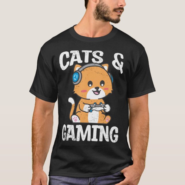 Cats And Gaming Cute Cat Owner Pet Animals  Graphi T-Shirt (Front)